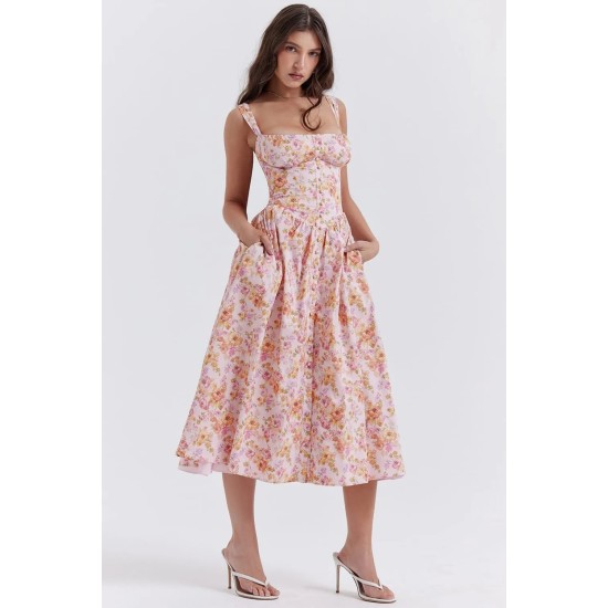 PINK PRINT MIDI SUNDRESS