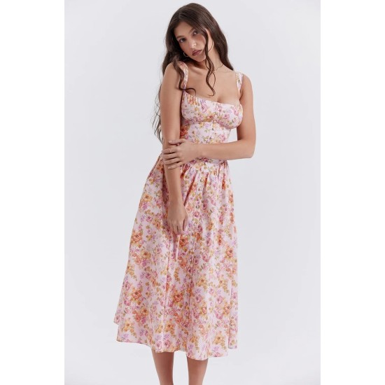 PINK PRINT MIDI SUNDRESS