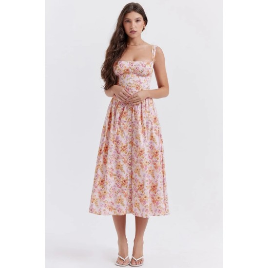 PINK PRINT MIDI SUNDRESS