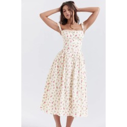 ROSE PRINT MIDI SUNDRESS