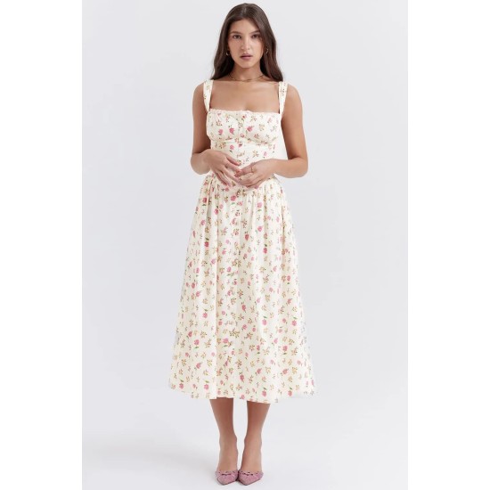 ROSE PRINT MIDI SUNDRESS