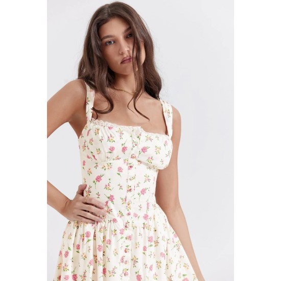 ROSE PRINT MIDI SUNDRESS