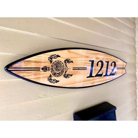 Surfboard address sign, Custom house number surf art